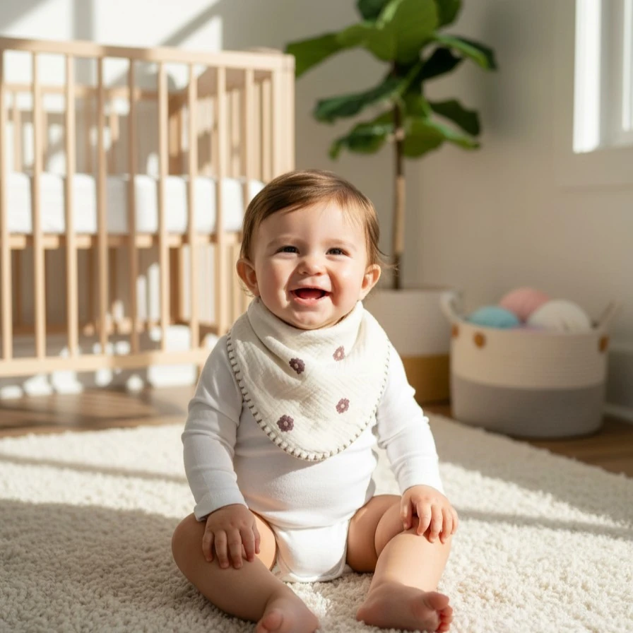 Çok Amaçlı Desenli 4N1 Müslin Önlük / Omuz Bezi - Gül Kurusu Çiçek