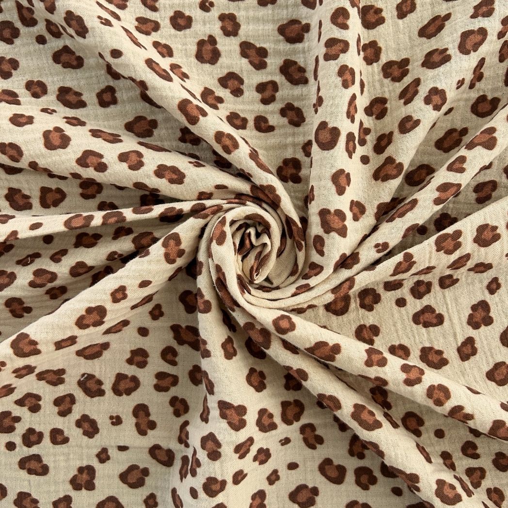 Toptan Müslin Kumaş / Krem Zemin Leopar Desenli / DRY 222