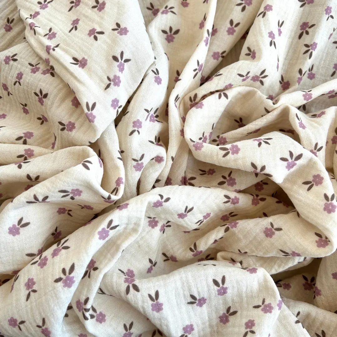 Toptan Müslin Kumaş / Çıtır Çiçek Desenli / DRY 143 - Gül Kurusu