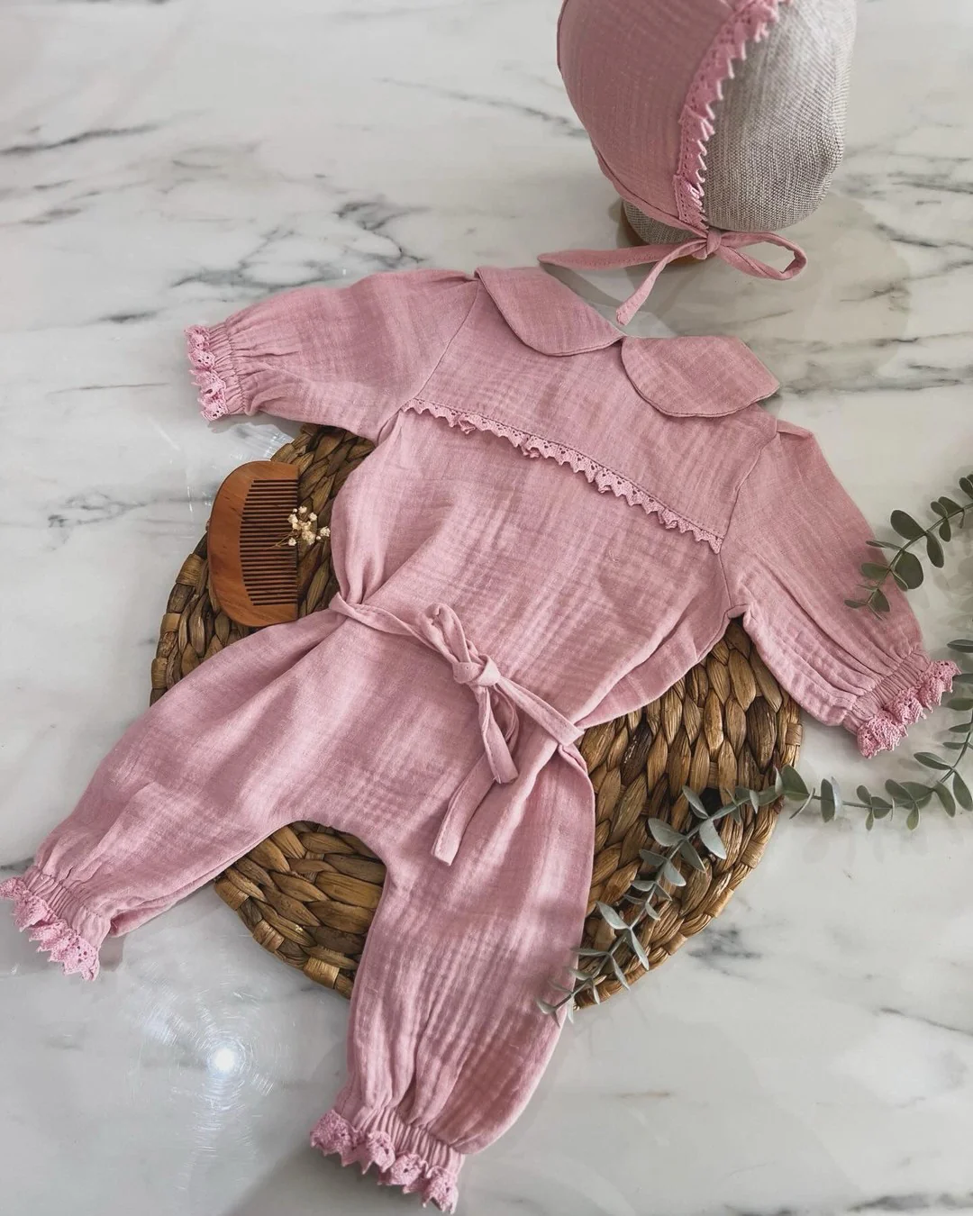 Kız Bebek Müslin Tulum 2'li Set | Yenidoğan & Bebek Giyim - Koyu Pembe