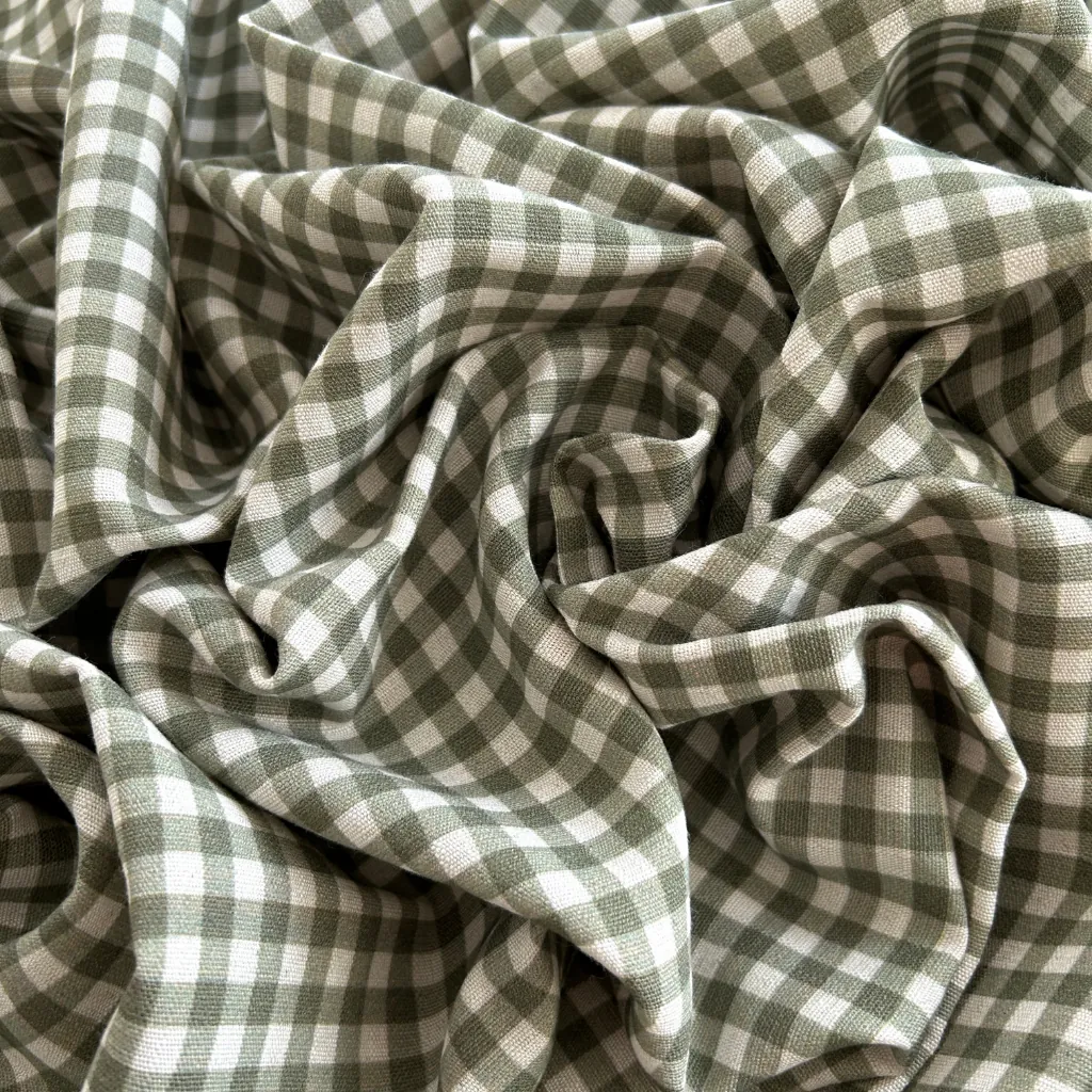 Toptan Viskon Keten Kumaş / Pötikare Desenli  / DRY - 161 - Yeşil