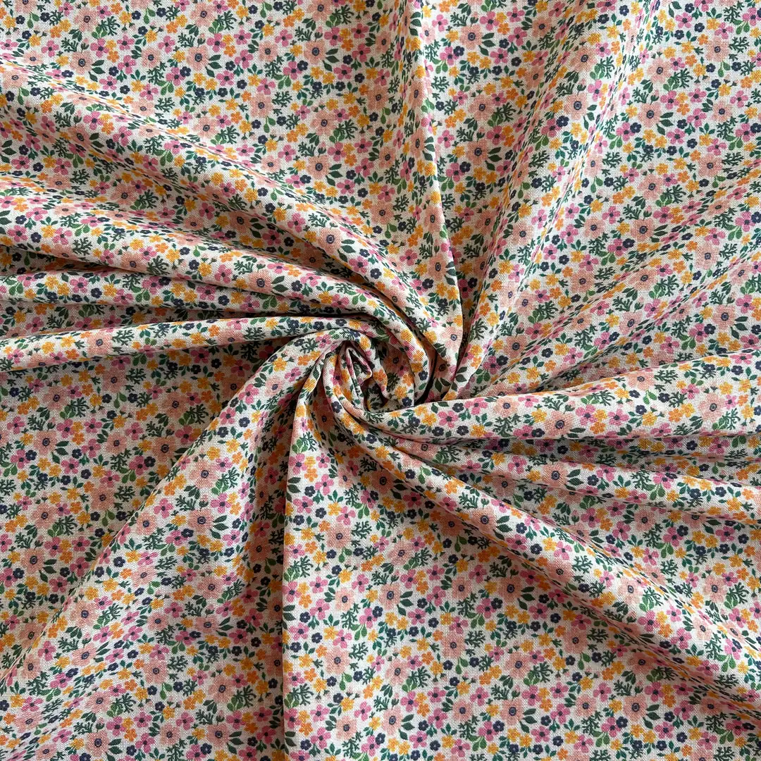 Toptan Viskon Keten Kumaş / Çıtır Çiçek Desenli / DRY - 51