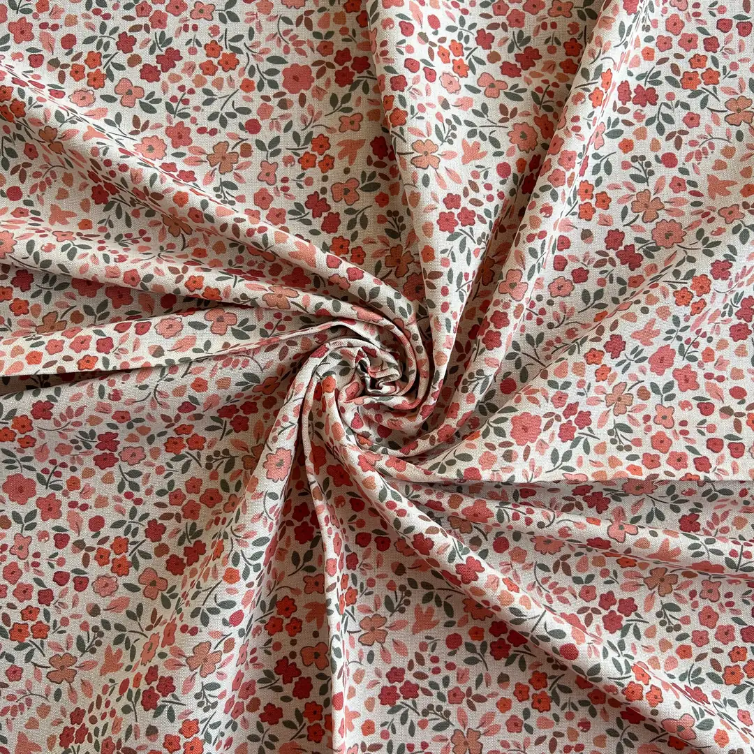 Toptan Viskon Keten Kumaş / Çıtır Çiçek Desenli  / DRY - 98