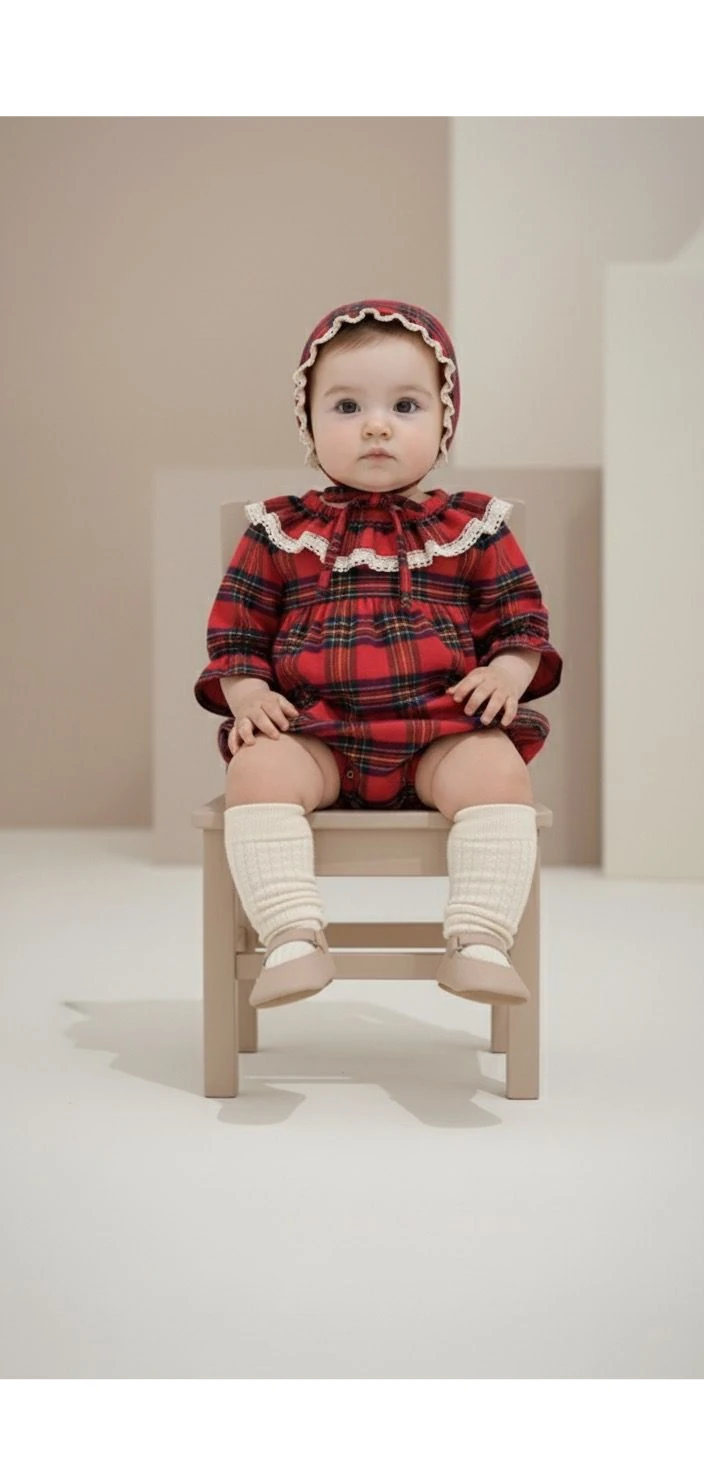 Ekose Romper - Kız Bebek Tulum | Bebek Giyim