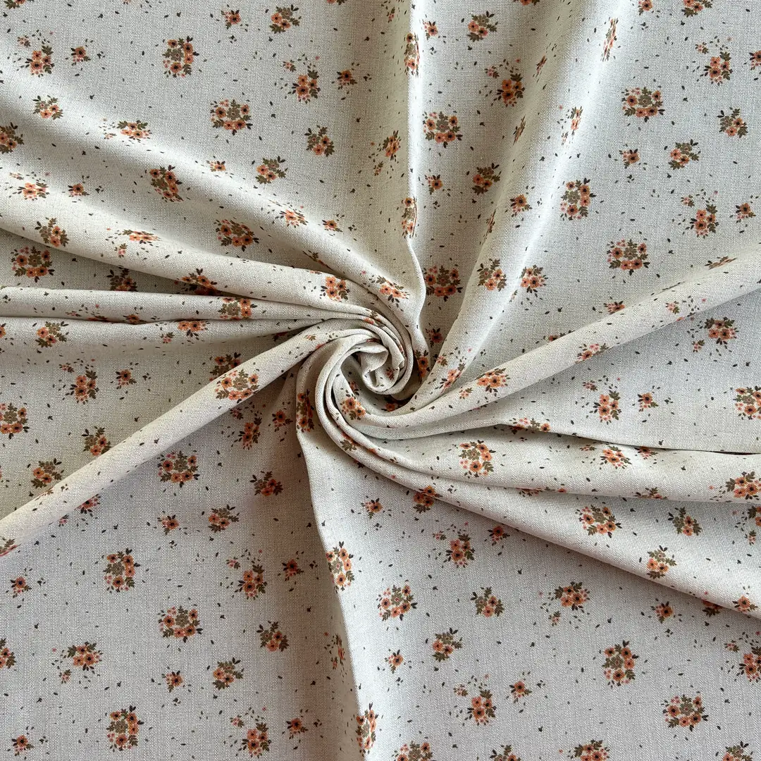 Toptan Viskon Keten Kumaş / Çıtır Çiçek Desenli  / DRY - 136