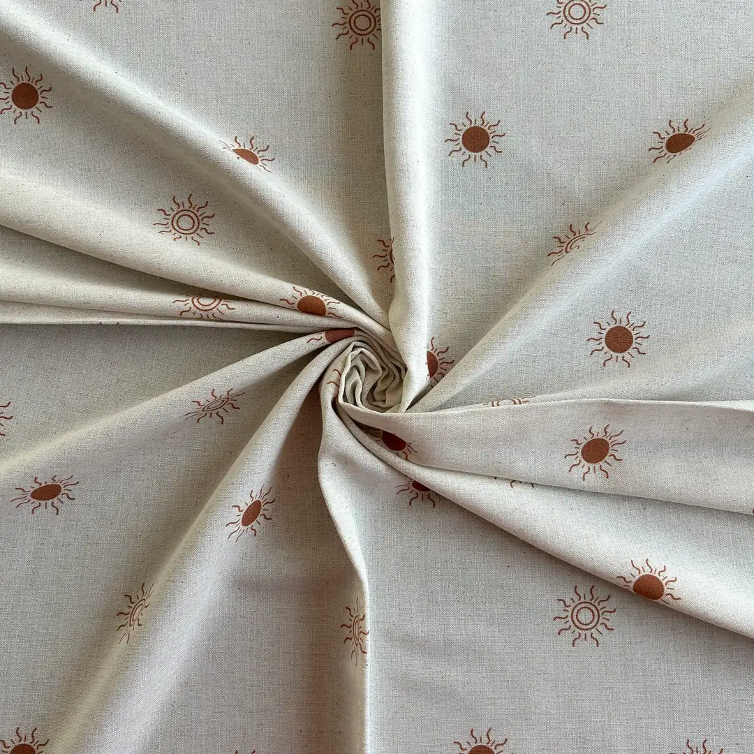 Toptan Viskon Keten Kumaş / Güneş Desenli / DRY - 156 - Kahverengi