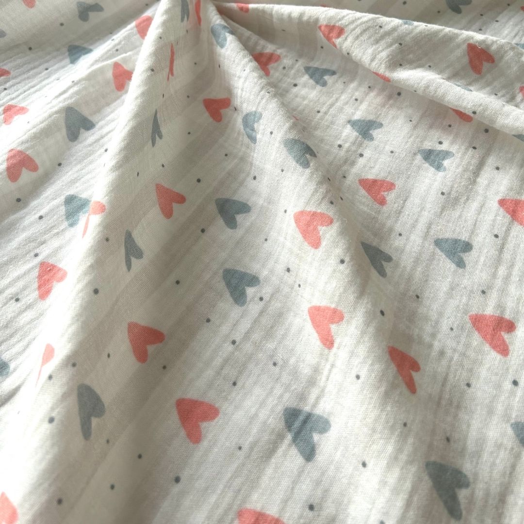 Toptan Müslin Kumaş / Kalp Desenli / DRY - 39