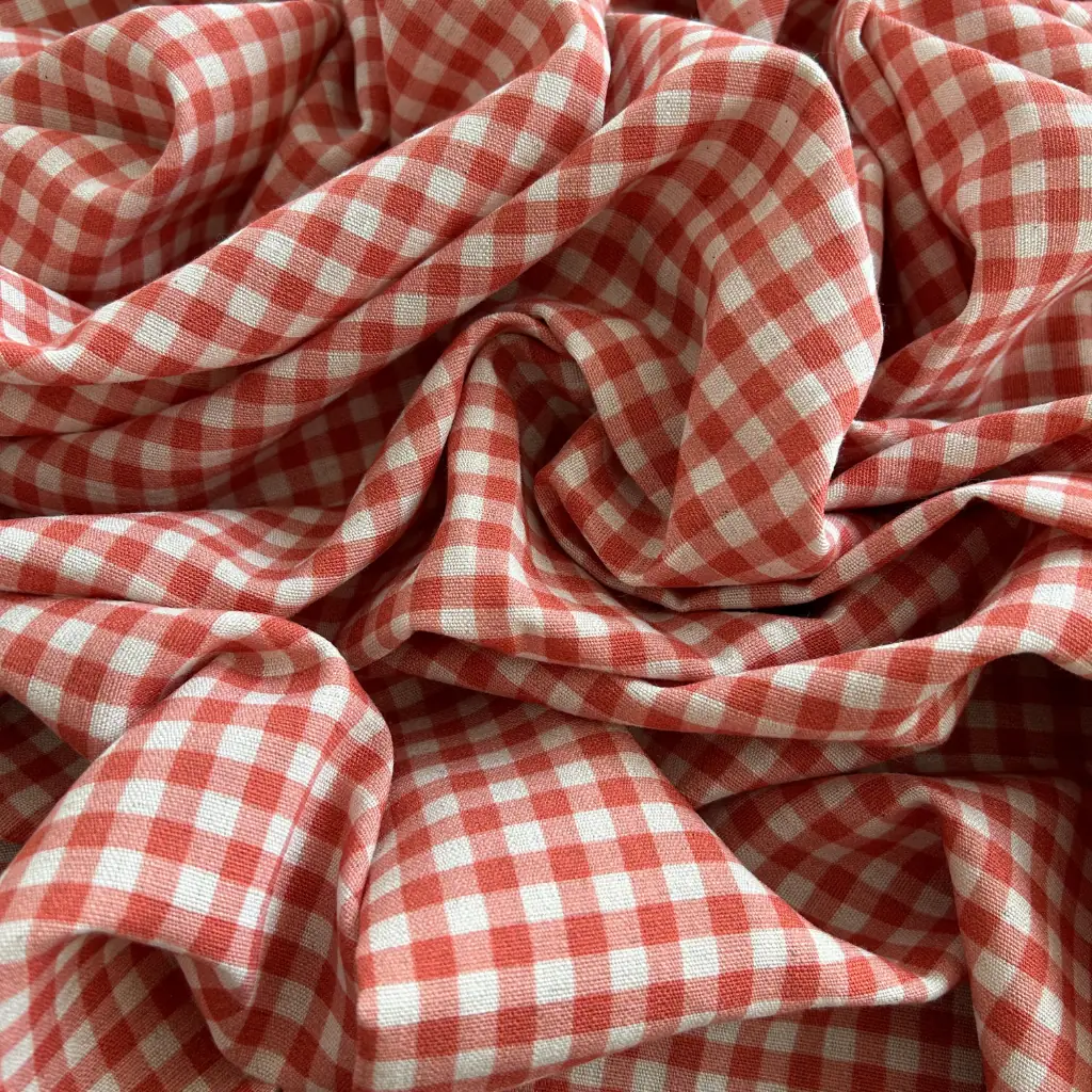 Toptan Viskon Keten Kumaş / Pötikare Desenli  / DRY - 161 - Kırmızı