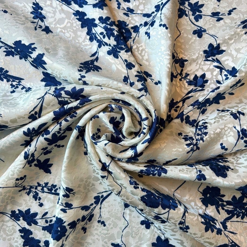 Elbiselik Kumaş / Çiçek Baskılı Floş Viskon Saten Leopar Jakar Desenli / DRY 5006