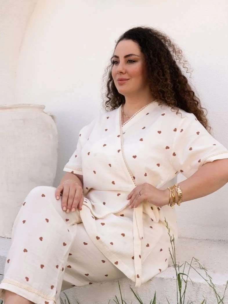 Anne Bebek Takımı | Kahverengi Kalp Desenli | DLB 1058