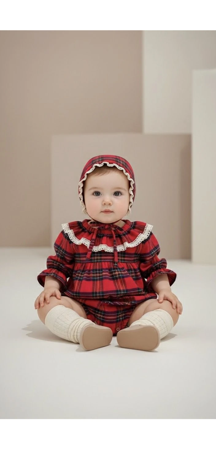 Ekose Romper - Kız Bebek Tulum | Bebek Giyim