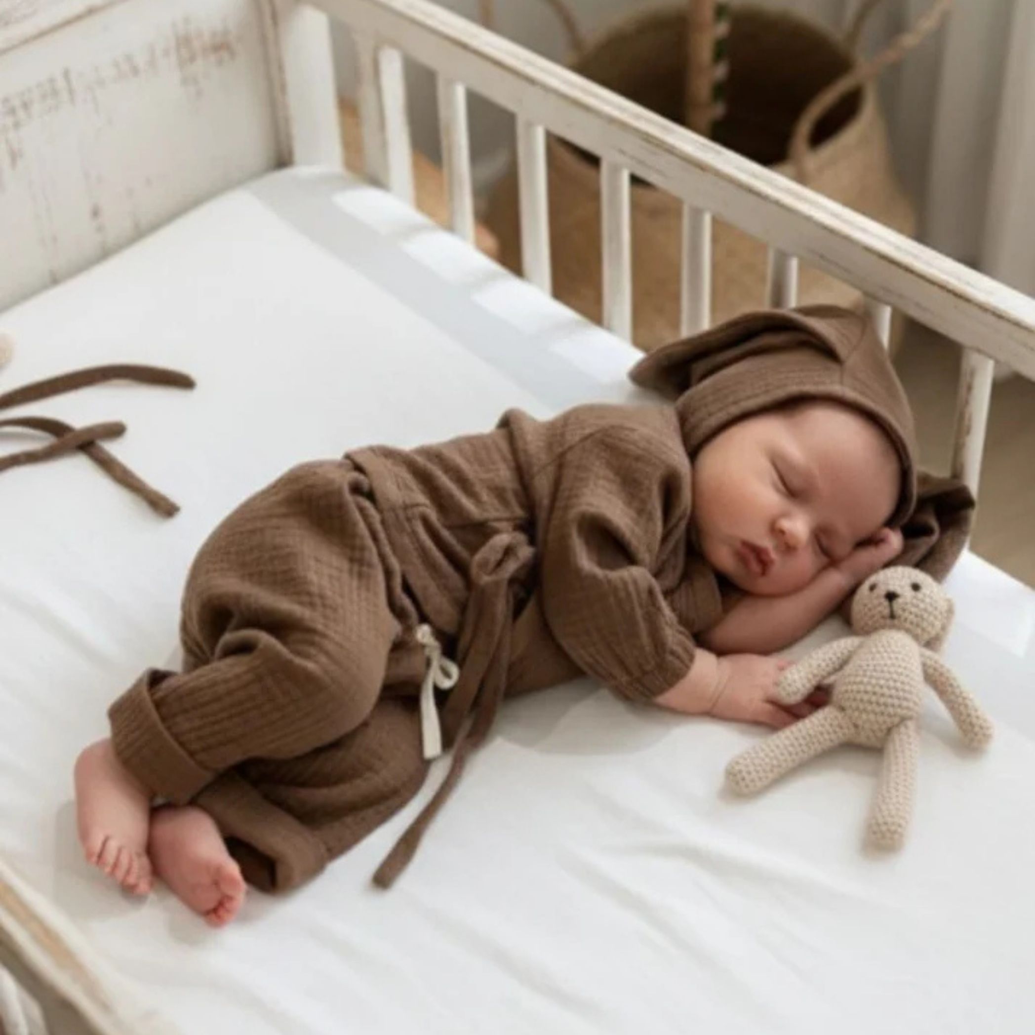 Yenidoğan Erkek Bebek Alt Üst Takım | Kahverengi | Pamuk Müslin