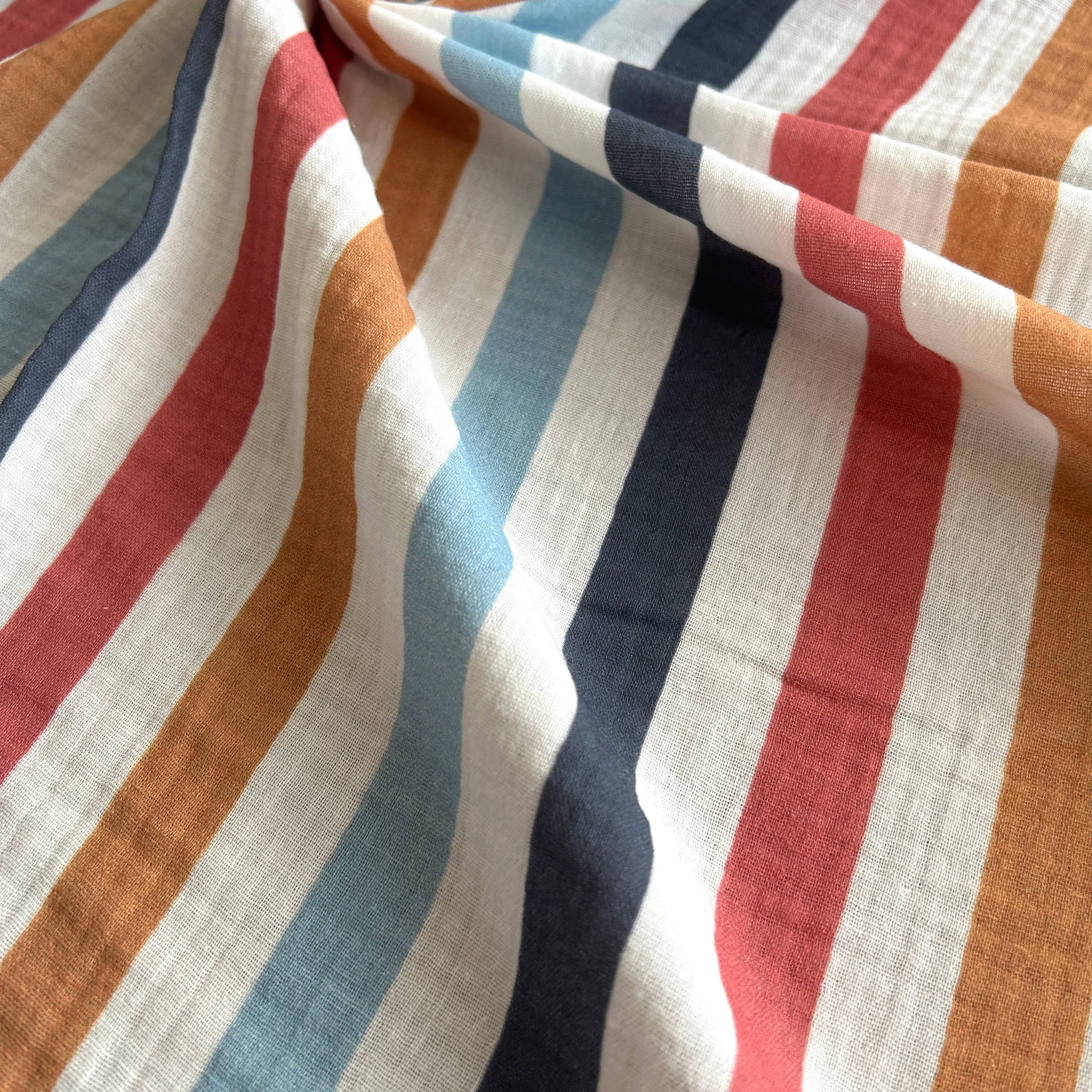 Colored Stripe Pattern Double Layer Cotton Muslin Fabric / DRY 154 
