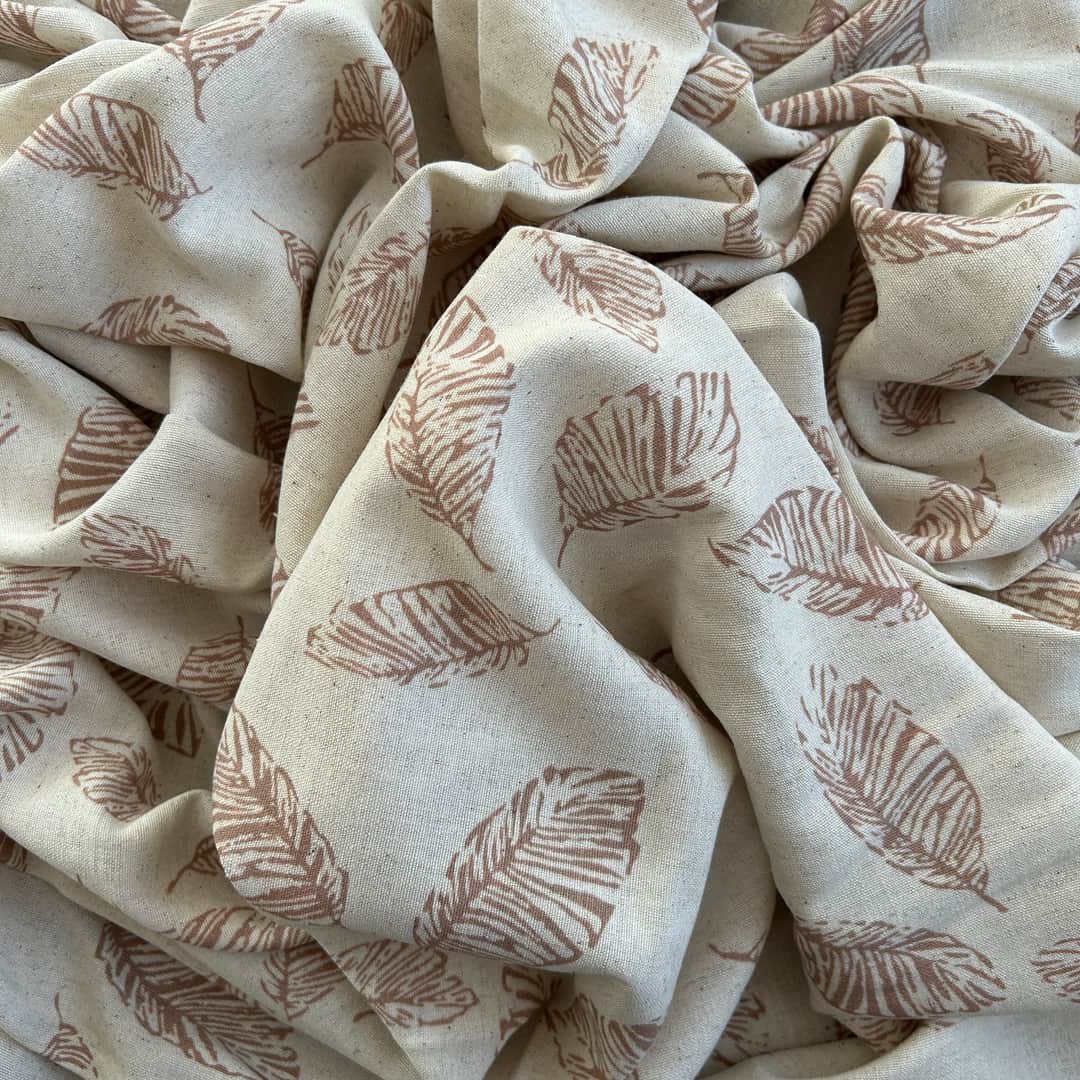 Toptan Viskon Keten Kumaş / Yaprak Desenli / DRY - 195