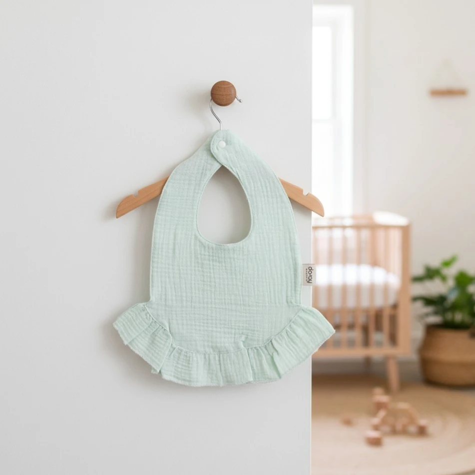 %100 Organik Müslin Önlük / Bebek Mama Önlüğü - Mint