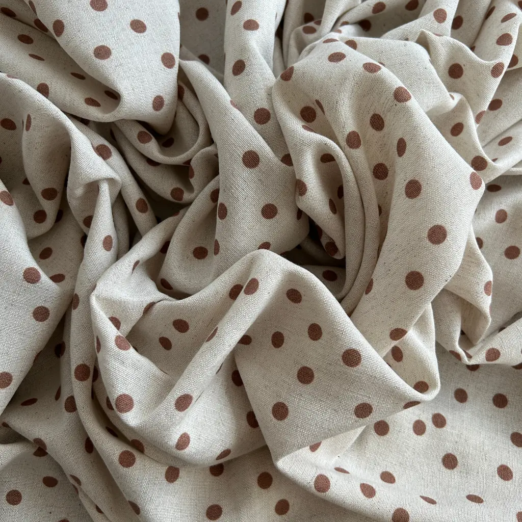 Toptan Viskon Keten Kumaş / Küçük Puantiye Desenli / DRY - 159 - Kahverengi