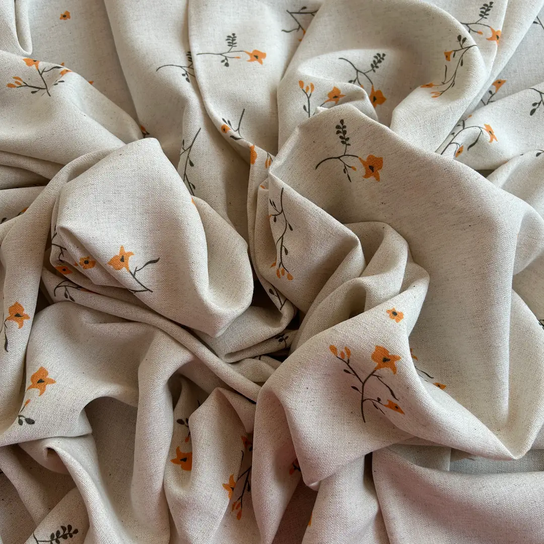 Toptan Viskon Keten Kumaş / Çıtır Çiçek Desenli / DRY - 167