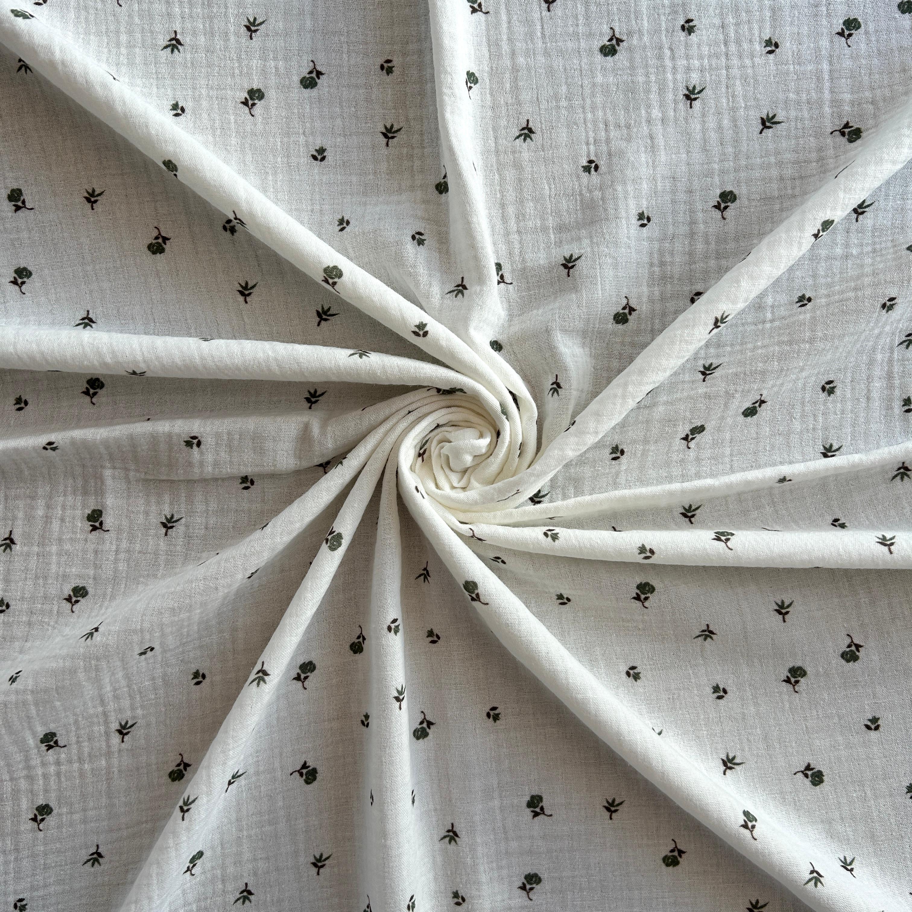 White Ground Crispy Flower Pattern Double Layer Cotton Muslin Fabric / DRY - 177 
