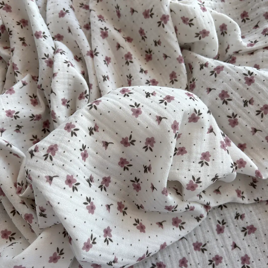 Toptan Müslin Kumaş / Çıtır Çiçek Desenli / DRY - 178 - Gül Kurusu
