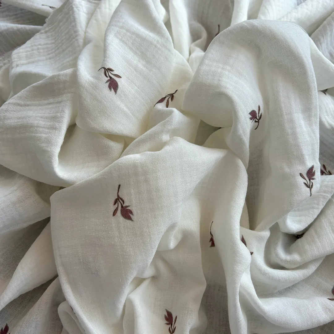 Toptan Müslin Kumaş / Çıtır Çiçek Desenli / DRY - 174 - Gül Kurusu