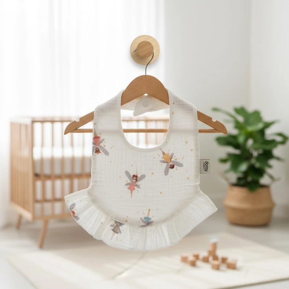 %100 Organik Müslin Önlük / Bebek Mama Önlüğü - Peri