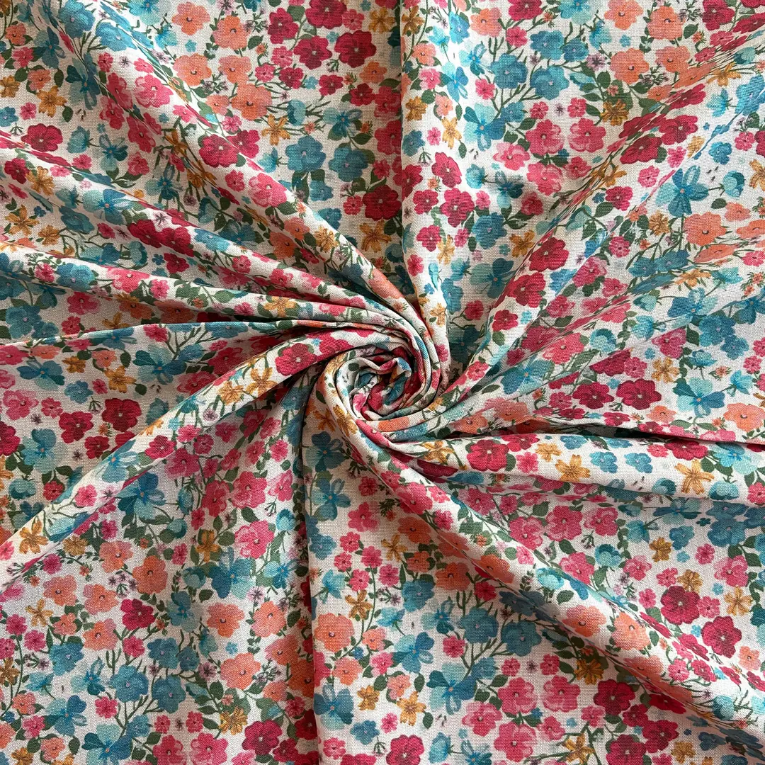 Toptan Viskon Keten Kumaş / Çıtır Çiçek Desenli  / DRY - 59