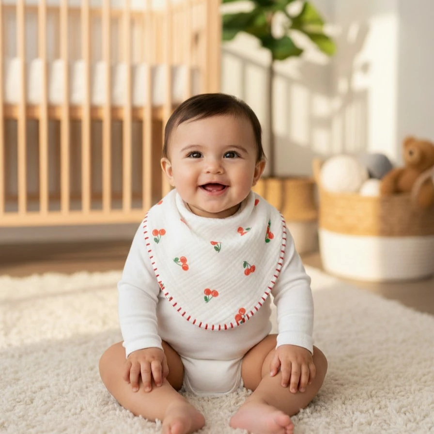 Çok Amaçlı Desenli 4N1 Müslin Önlük / Omuz Bezi - Kiraz