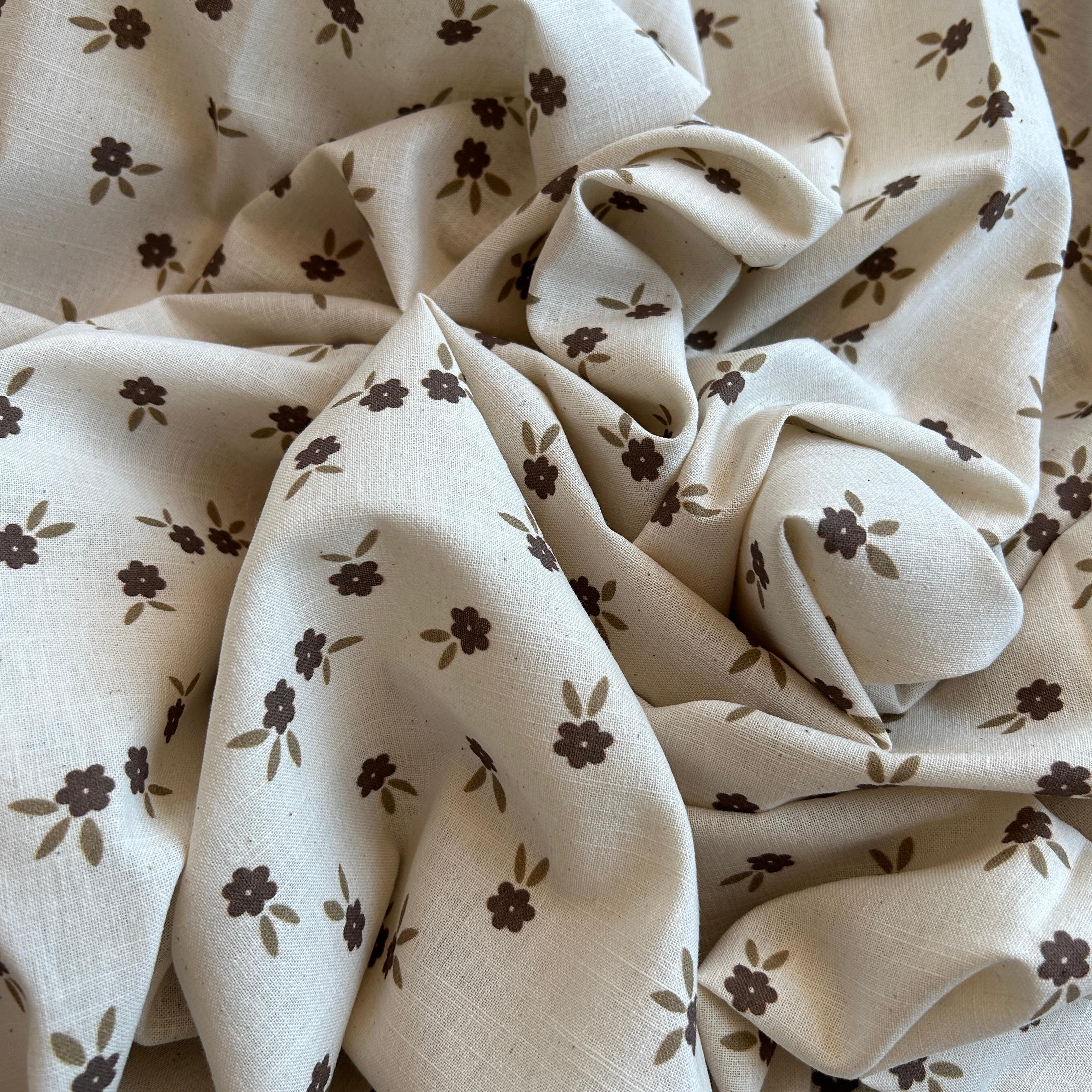 Naturel Zemin Çıtır Çiçek Desenli Pamuk Keten Kumaş / DRY - 103
