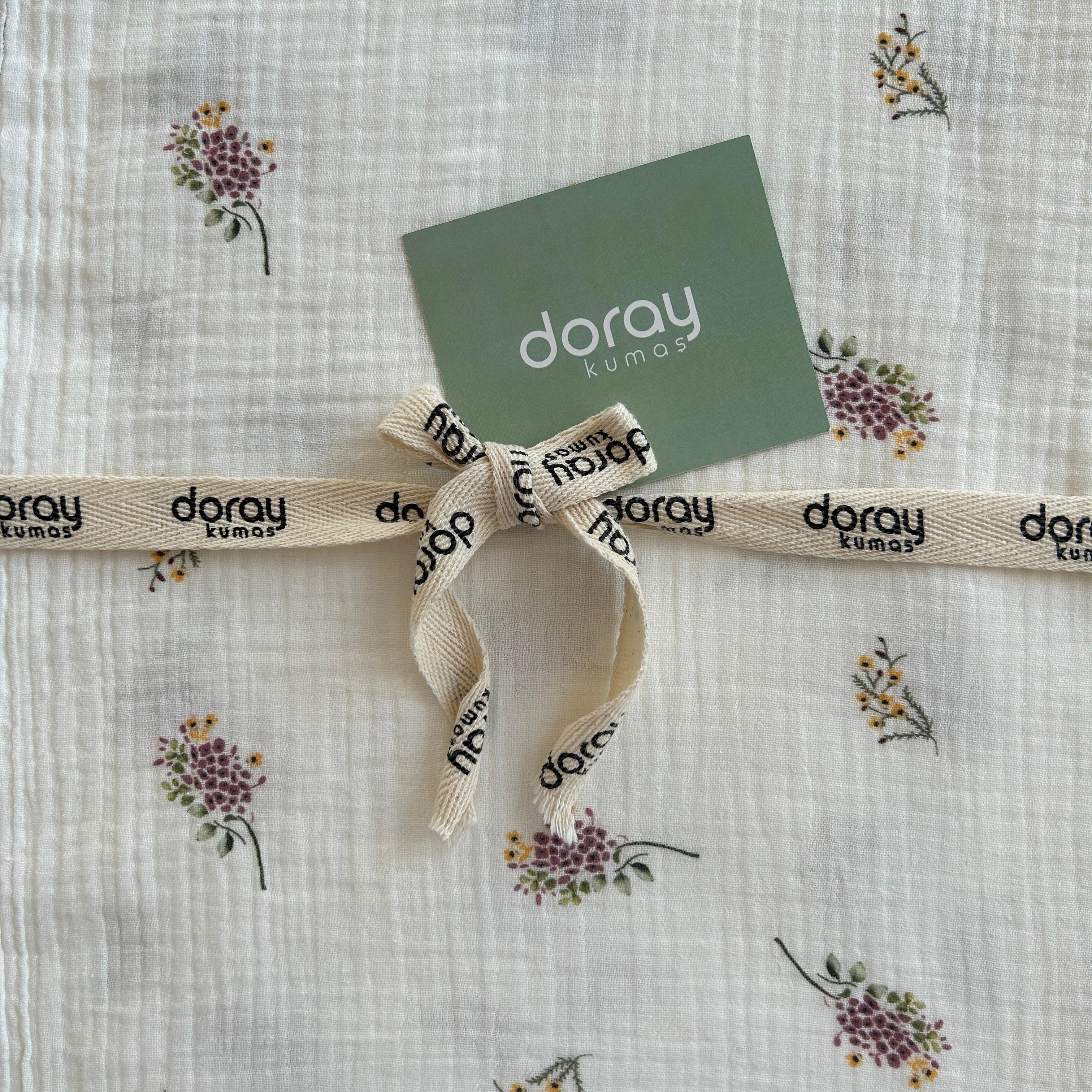 White Ground Floral Pattern Double Layer Cotton Muslin Fabric / DRY - 175 
