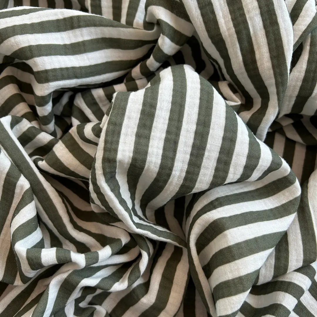 Toptan Müslin Kumaş / Çizgi Desenli / DRY 157 - Yeşil