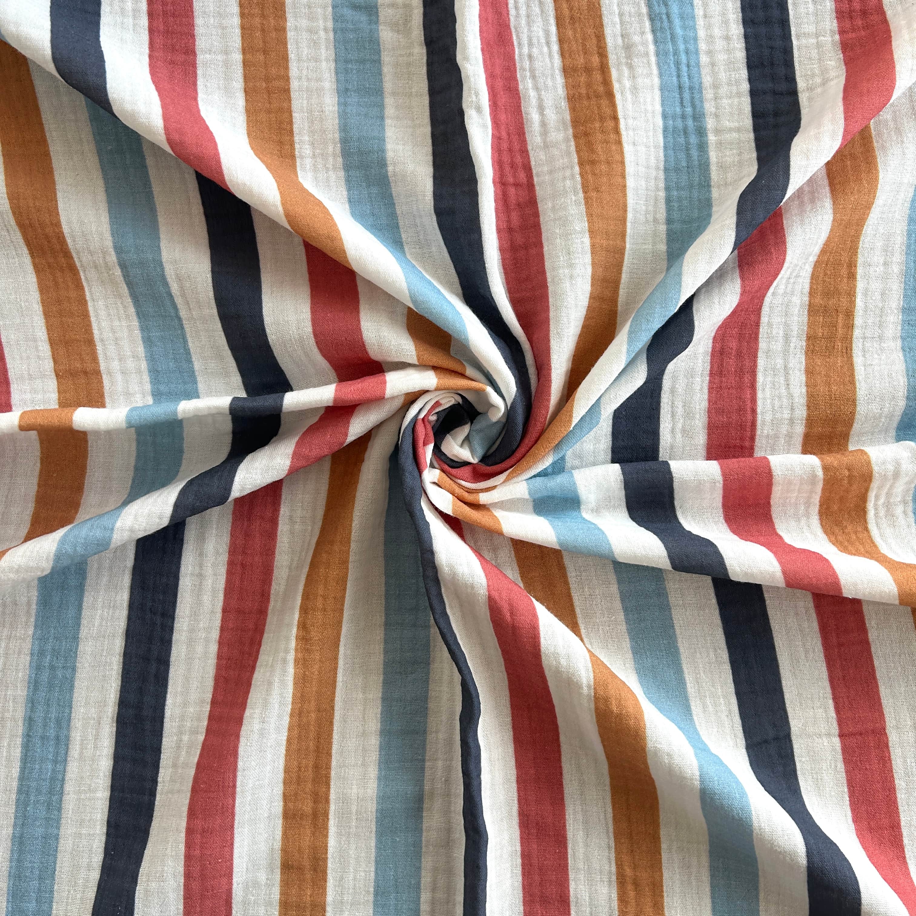 Colored Stripe Pattern Double Layer Cotton Muslin Fabric / DRY 154 
