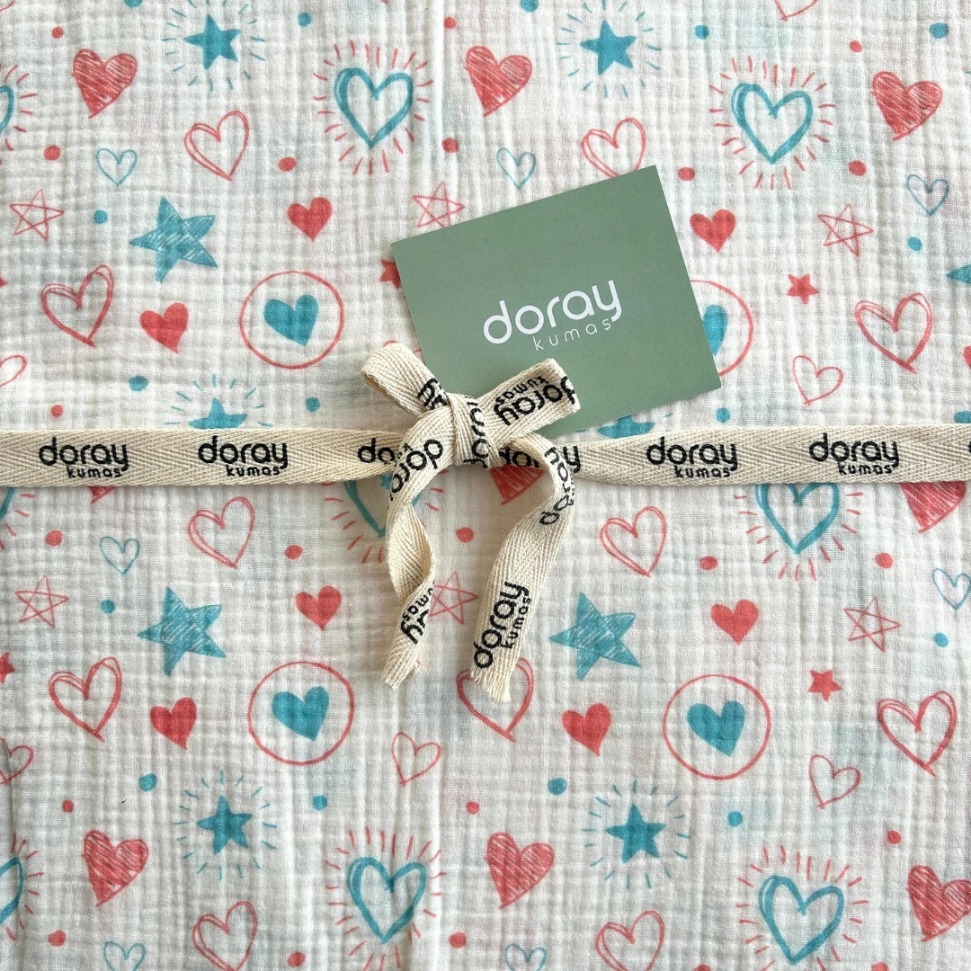 Heart Pattern Double Layer Cotton Muslin Fabric / DRY - 38 

