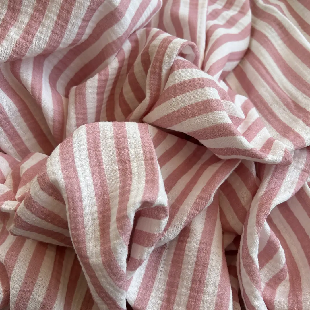 Toptan Müslin Kumaş / Çizgi Desenli / DRY 157 - Pembe