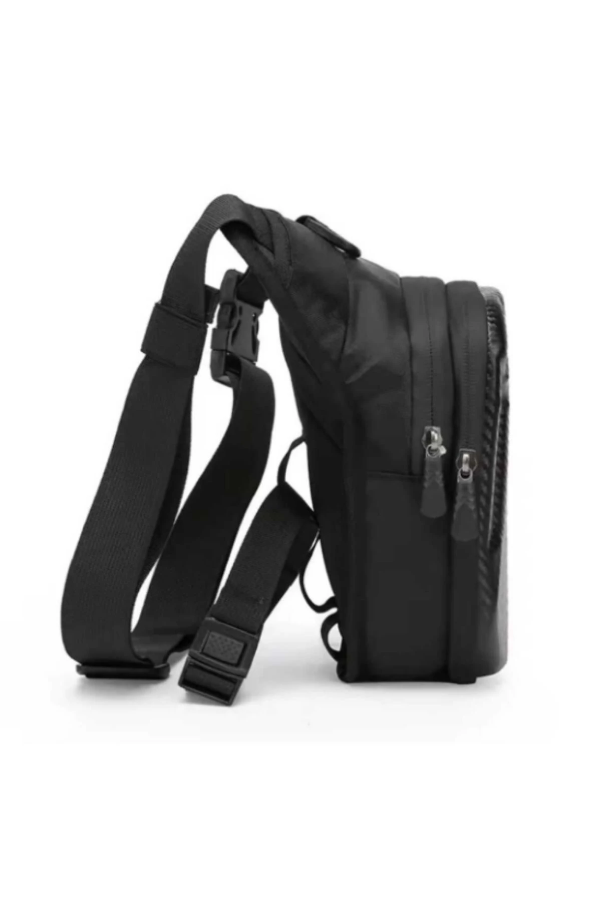 Siyah Karbon Motorsiklet Çantası | Omuz - Bacak Çantası