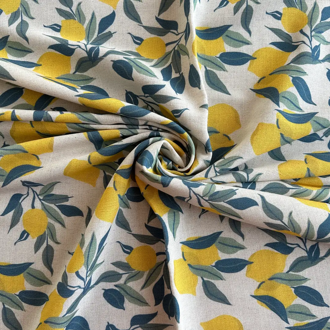 Toptan Viskon Keten Kumaş / Limon Desenli / DRY - 139