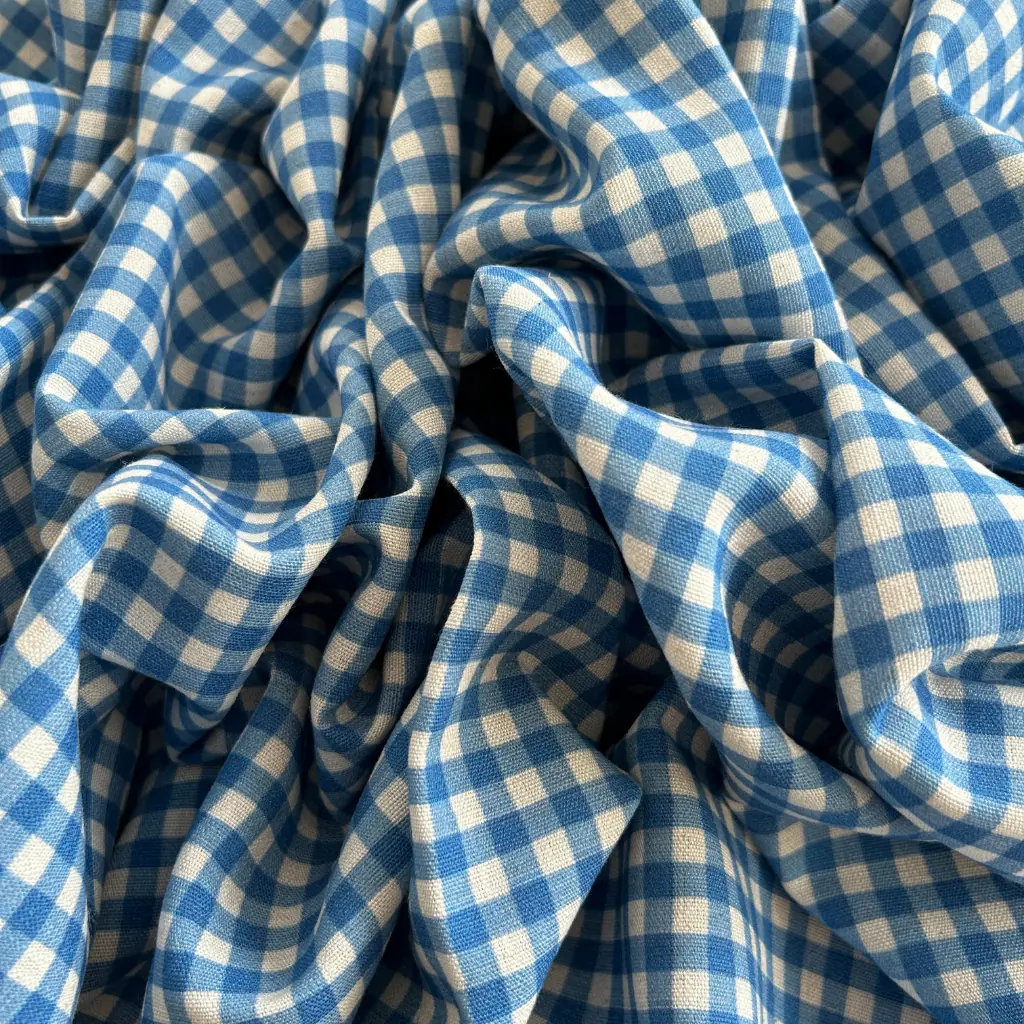 Toptan Viskon Keten Kumaş / Pötikare Desenli  / DRY - 161 - Mavi