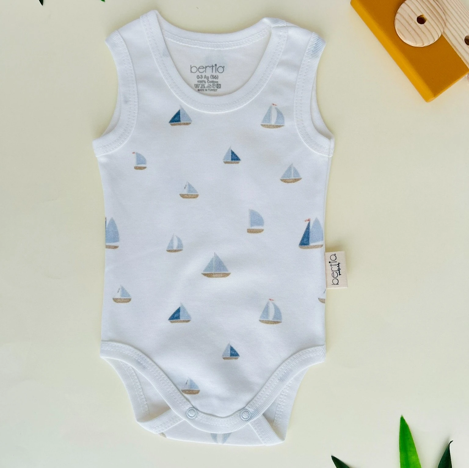 Erkek Bebek Çıtçıtlı Atlet Body | Yelken Desenli | Bebek Giyim - Beyaz