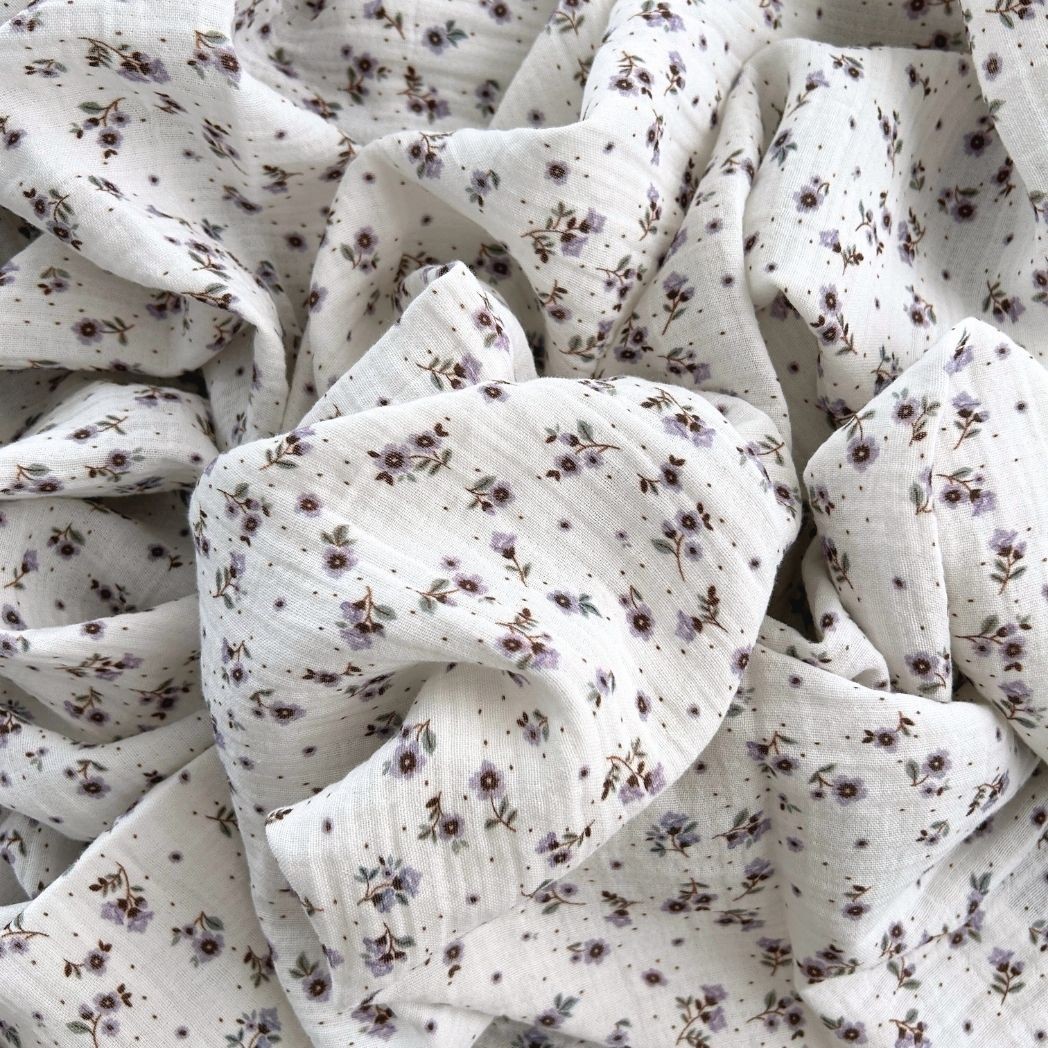 Çift Kat Müslin Kumaş / Çıtır Çiçek Desenli / DRY 225 - Lila
