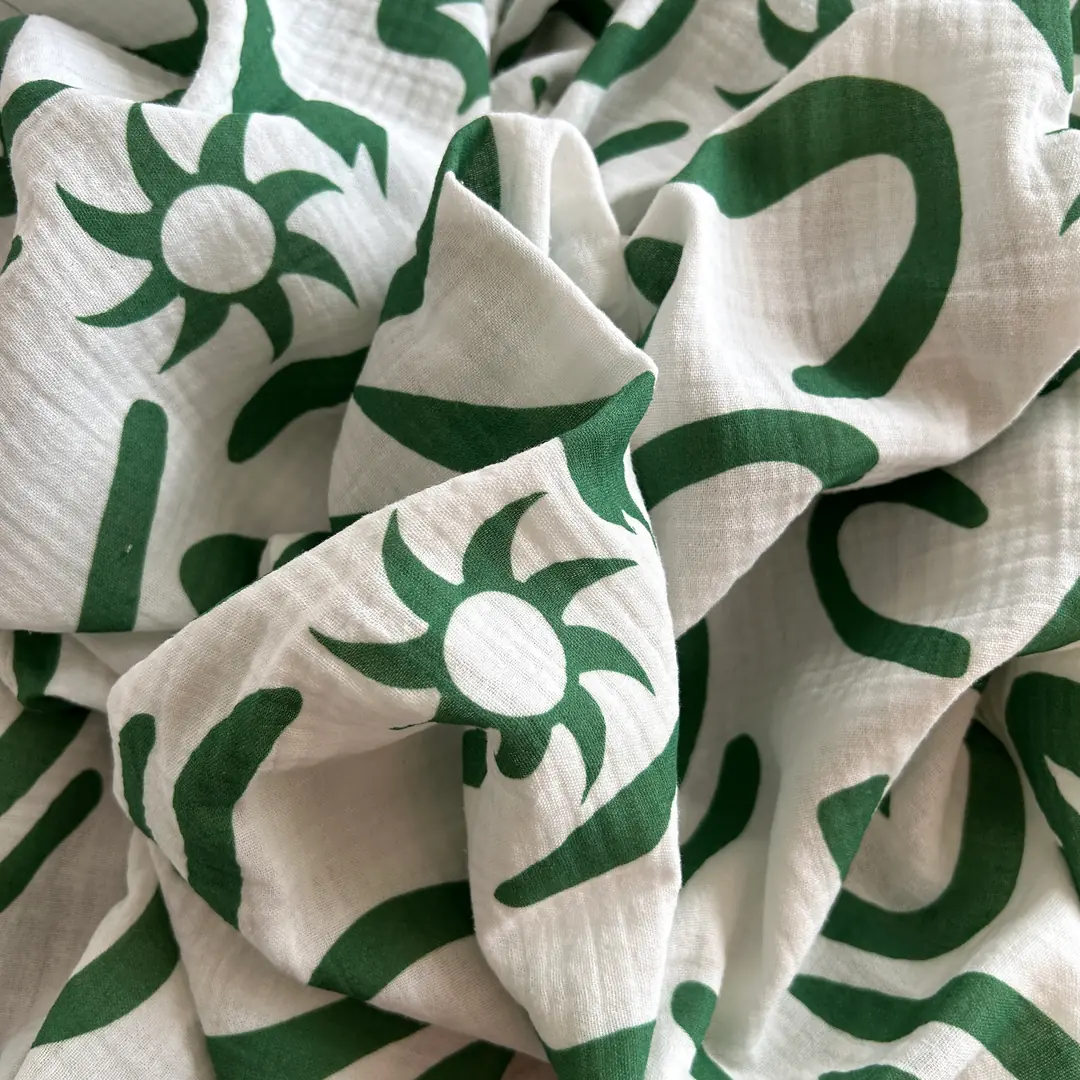 Toptan Müslin Kumaş / Soyut Desenli / DRY - 164 - Yeşil