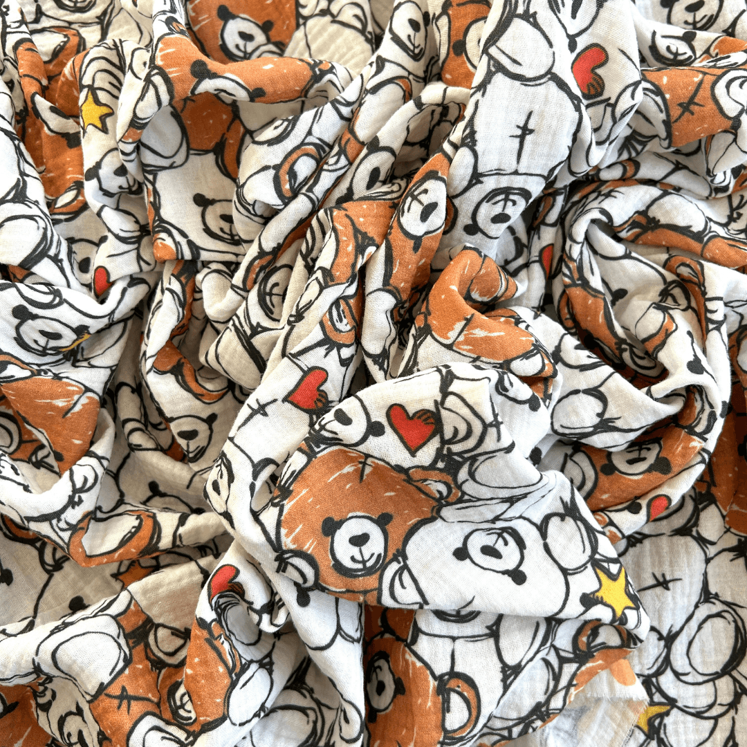 Toptan Müslin Kumaş / Ayıcık Desenli / DRY 122