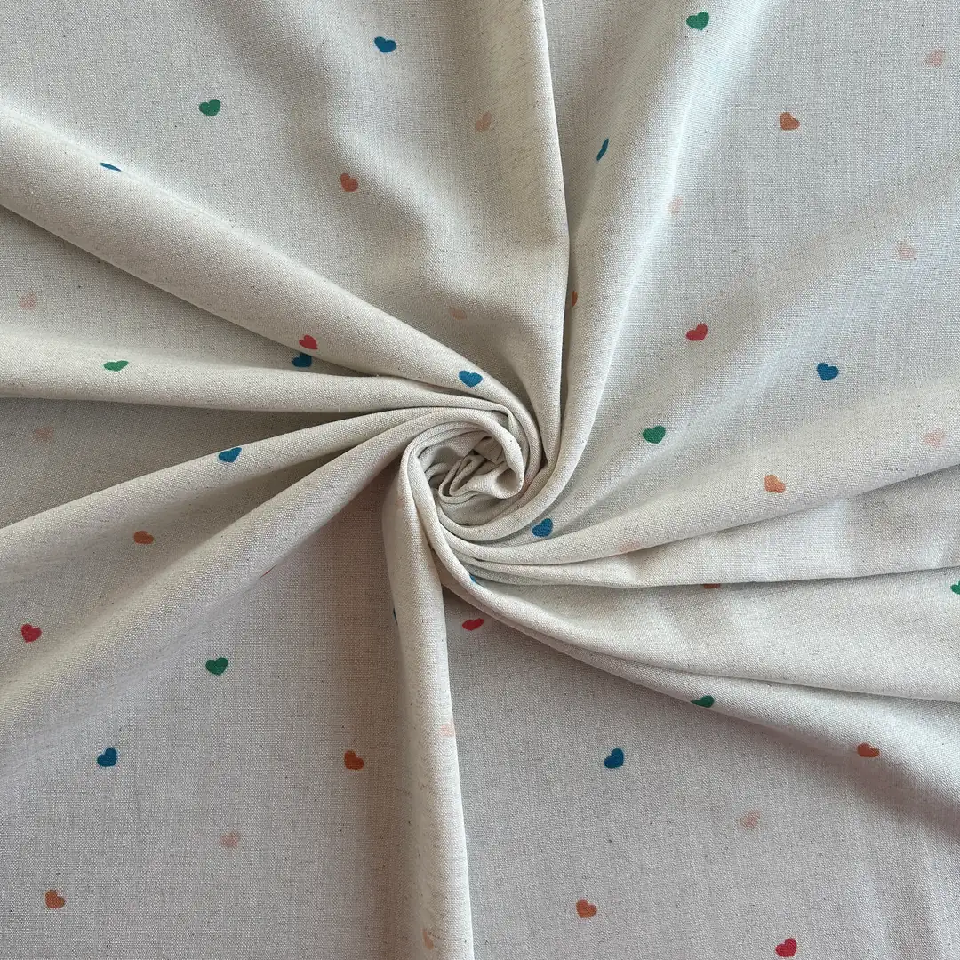 Toptan Viskon Keten Kumaş / Minik Kalp Desenli / DRY - 148