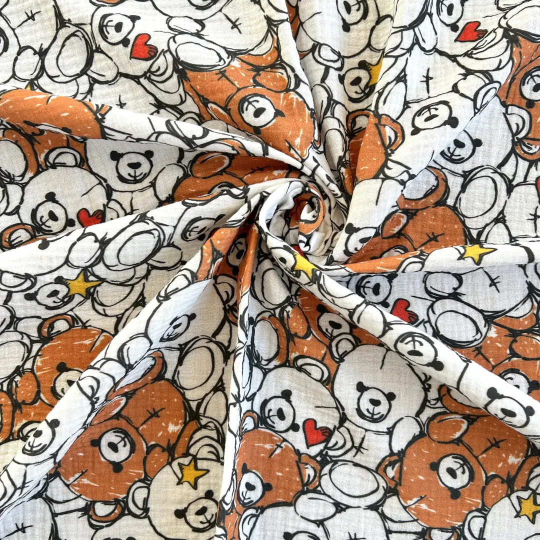 Toptan Müslin Kumaş / Ayıcık Desenli / DRY 122