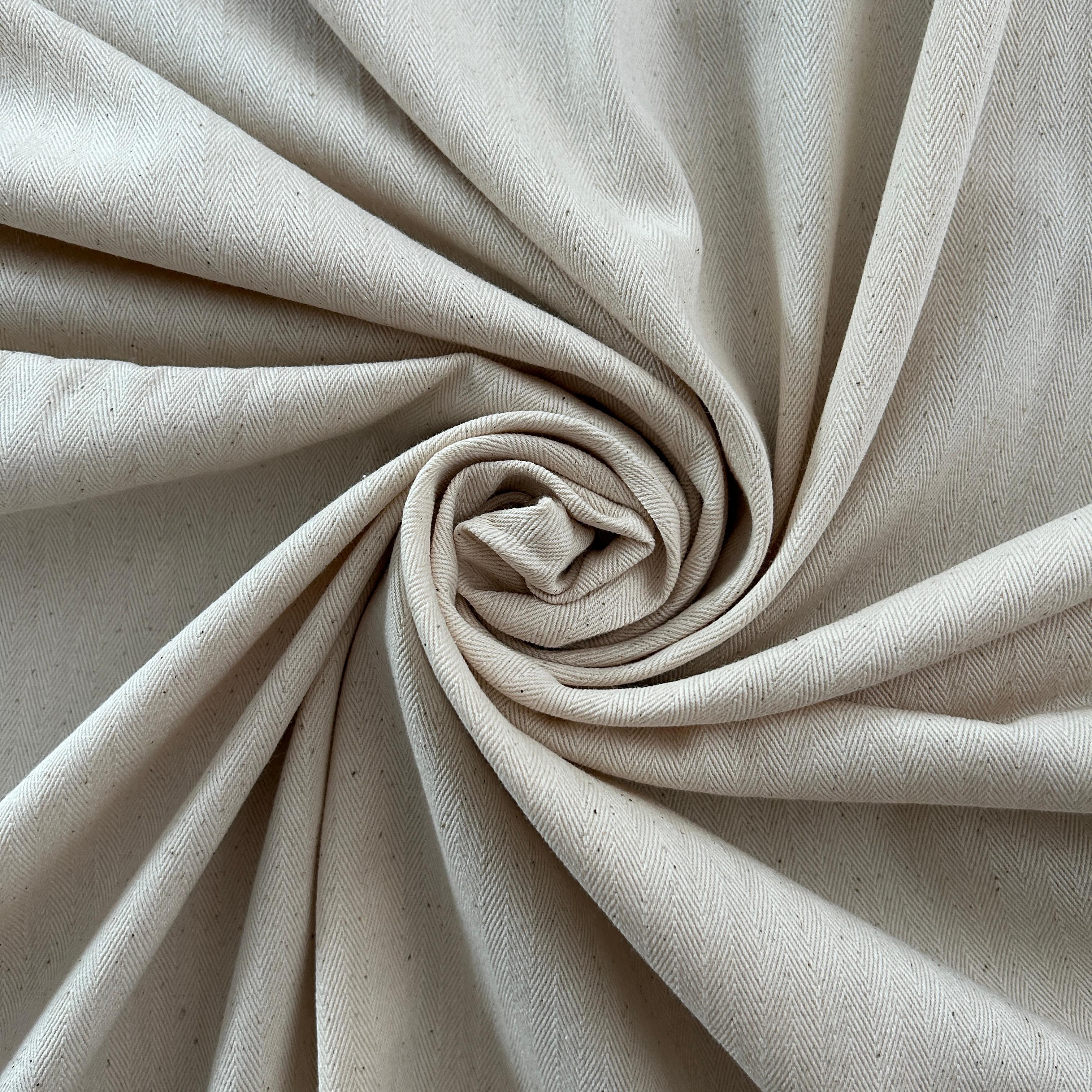 Cotton Gabardine Fabric / Herringbone Pattern - Natural Base, Non-Stretch