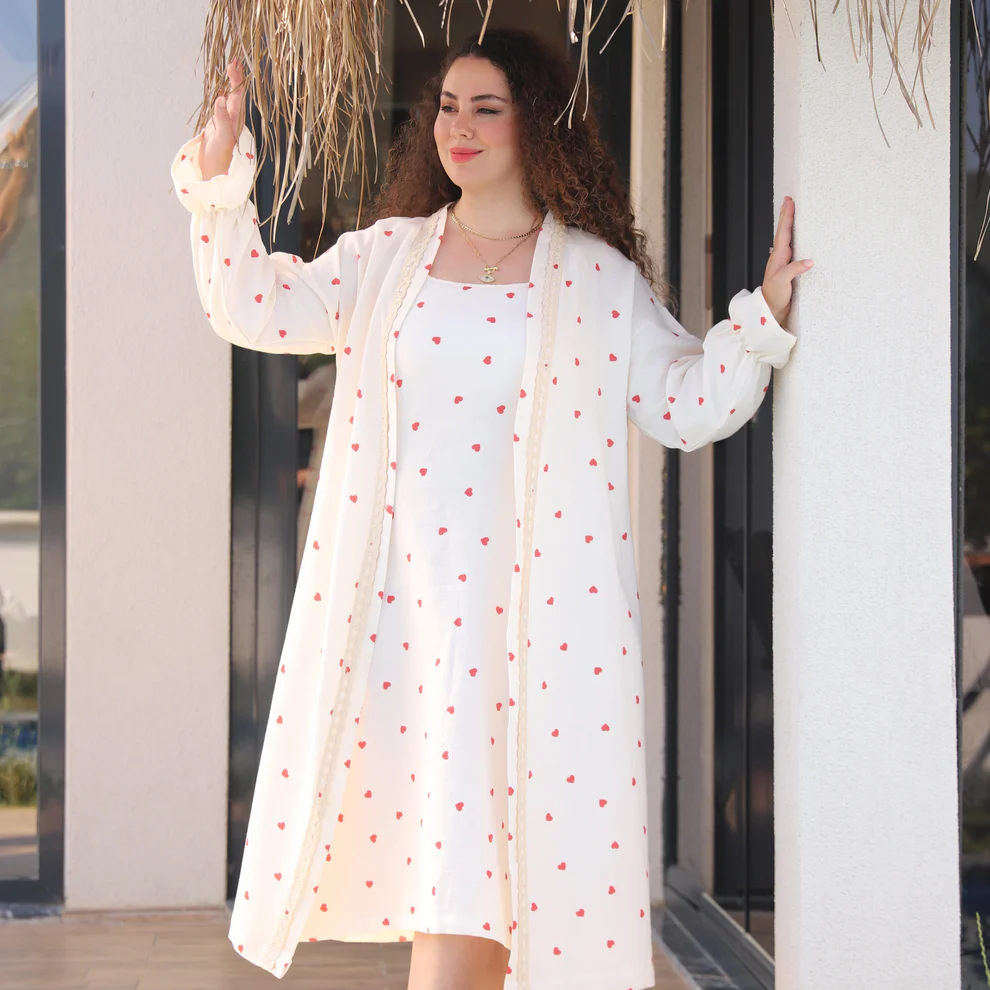 Kalp Desenli Pijama Takımı |  Sabahlık | Kadın Giyim