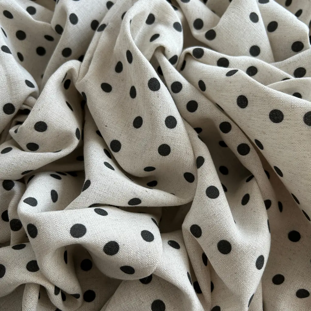 Toptan Viskon Keten Kumaş / Küçük Puantiye Desenli / DRY - 159 - Siyah