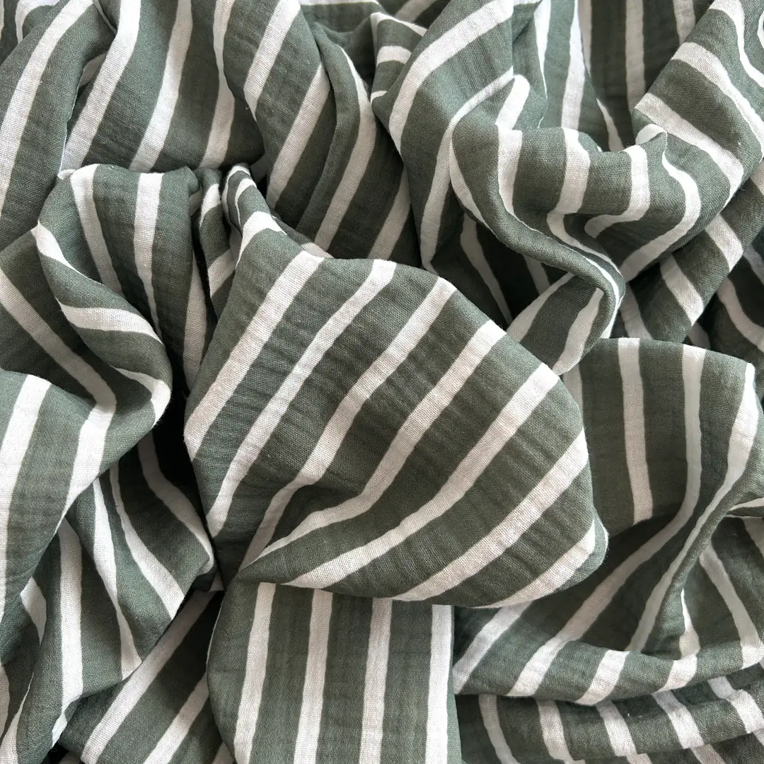 Toptan Müslin Kumaş / Çizgi Desenli / DRY - 153 - Yeşil