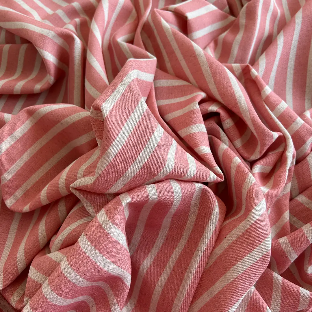 Toptan Viskon Keten Kumaş / Çizgi Desenli / DRY - 153 - Pembe