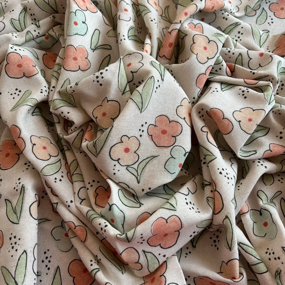 Toptan Viskon Keten  / Renkli Çiçek Desenli / DRY - 170