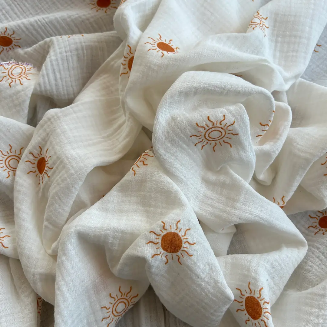 Toptan Müslin Kumaş / Güneş Desenli / DRY - 156 - Turuncu