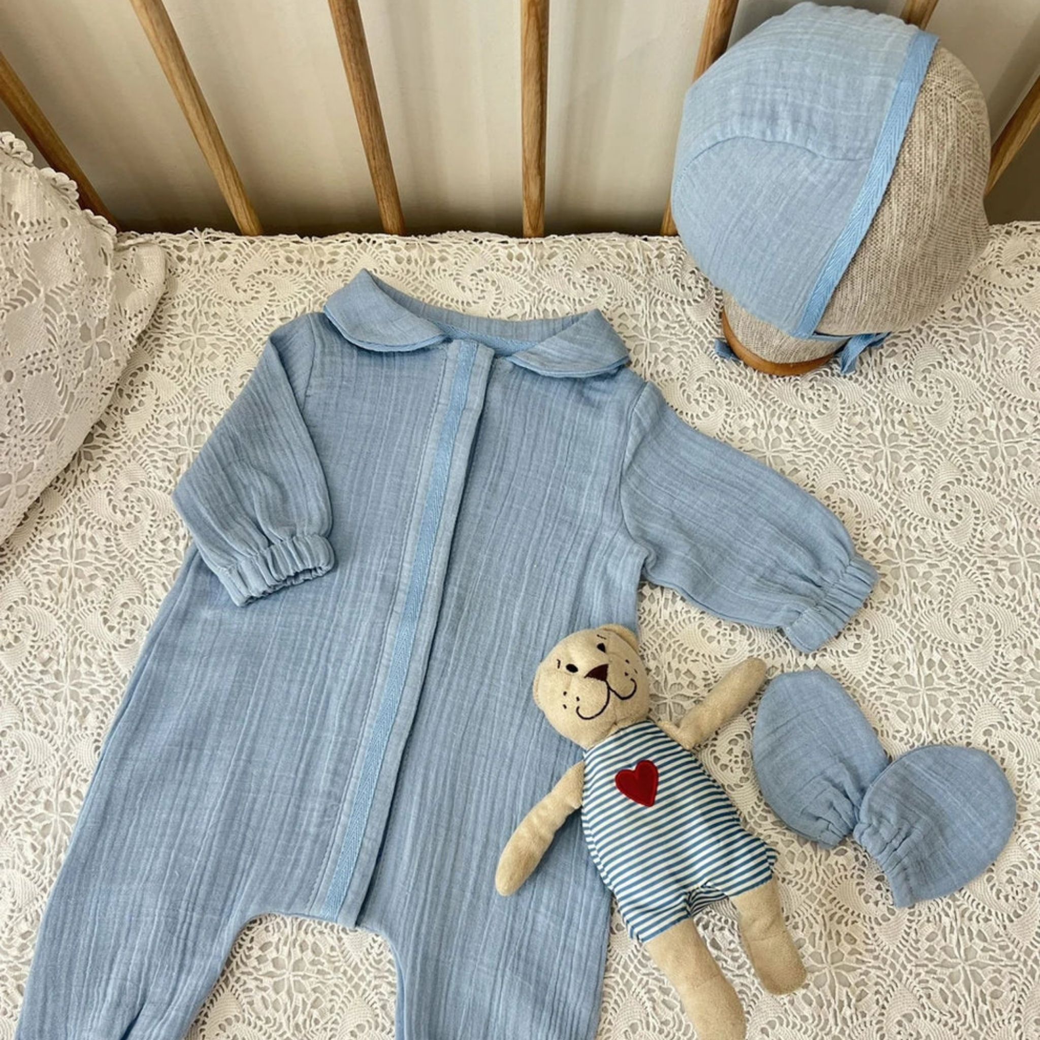 Erkek Bebek Tulum 3'lü Set | Bebe Mavi | Yenidoğan & Bebek Giyim | DLB 1007